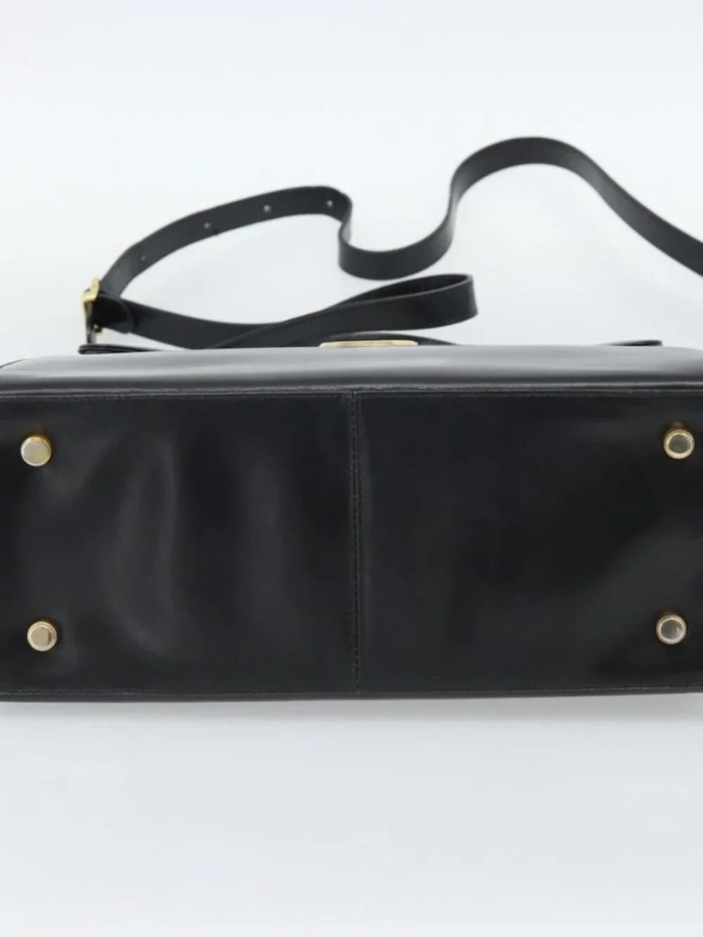 Salvatore Ferragamo Gancini Hand Bag Leather 2way Black Gold Auth 186374
